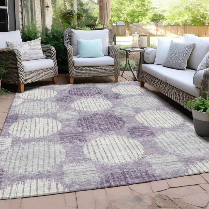 Purple And Ivory Geometric Washable Indoor Outdoor Area Rug Photo 8