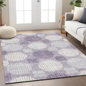 Photo of Purple And Ivory Geometric Washable Indoor Outdoor Area Rug