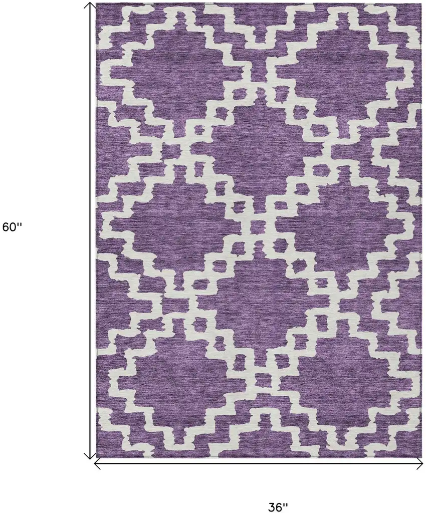 Purple And Ivory Geometric Washable Indoor Outdoor Area Rug Photo 3