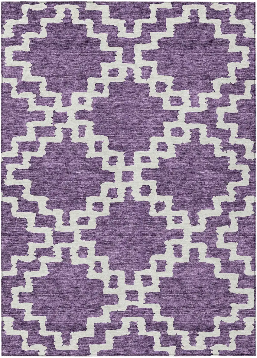 Purple And Ivory Geometric Washable Indoor Outdoor Area Rug Photo 2