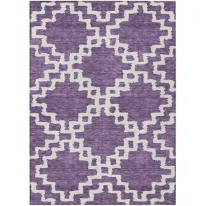 Photo of Purple And Ivory Geometric Washable Indoor Outdoor Area Rug