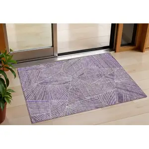 Photo of Purple And Ivory Geometric Washable Indoor Outdoor Area Rug