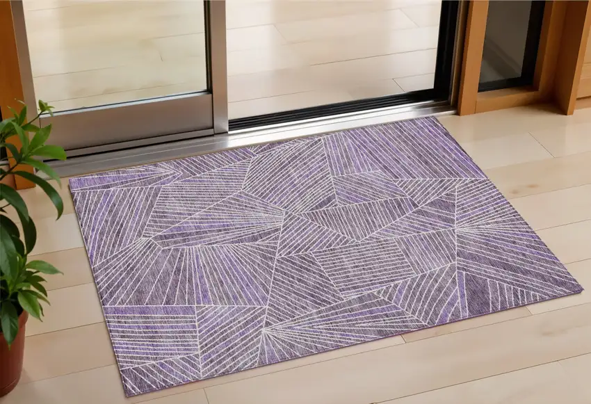 Purple And Ivory Geometric Washable Indoor Outdoor Area Rug Photo 1