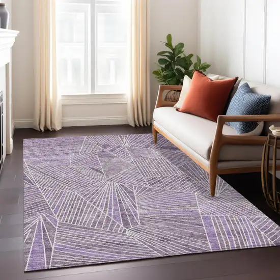 Purple And Ivory Geometric Washable Indoor Outdoor Area Rug Photo 9