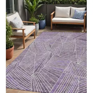 Photo of Purple And Ivory Geometric Washable Indoor Outdoor Area Rug