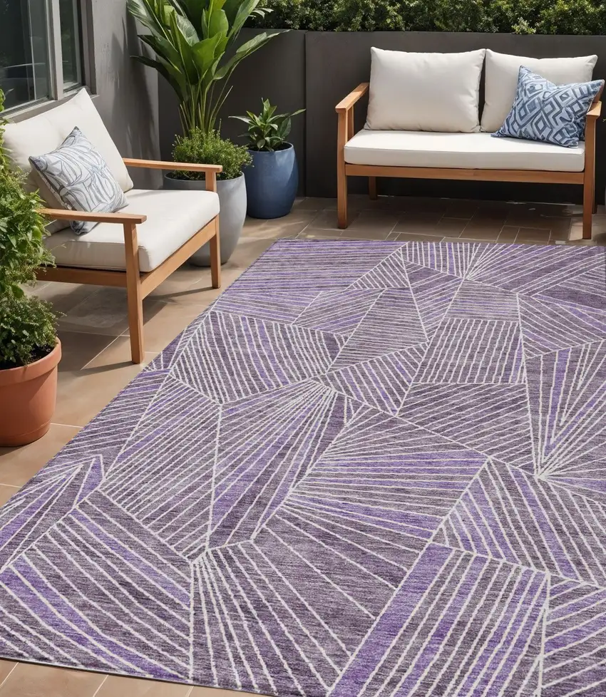 Purple And Ivory Geometric Washable Indoor Outdoor Area Rug Photo 1