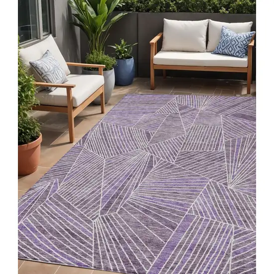 Purple And Ivory Geometric Washable Indoor Outdoor Area Rug Photo 1