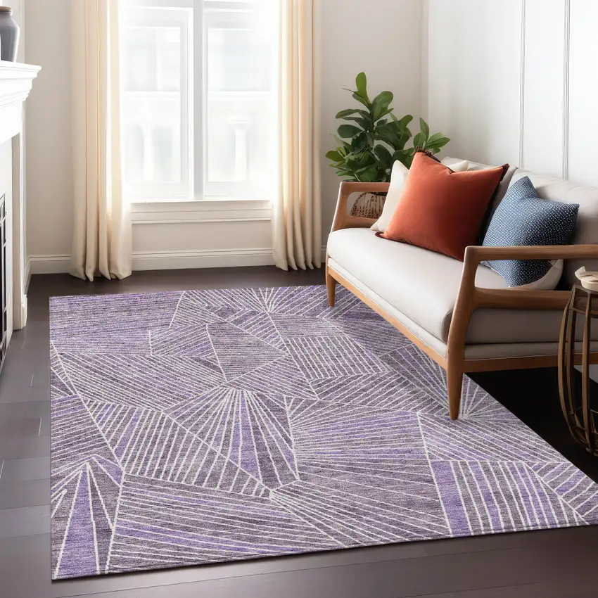 Purple And Ivory Geometric Washable Indoor Outdoor Area Rug Photo 9
