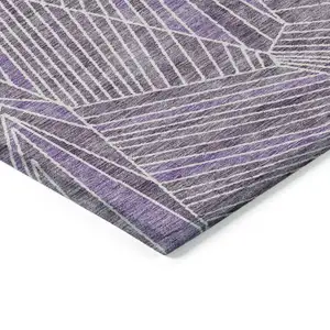 Photo of Purple And Ivory Geometric Washable Indoor Outdoor Area Rug