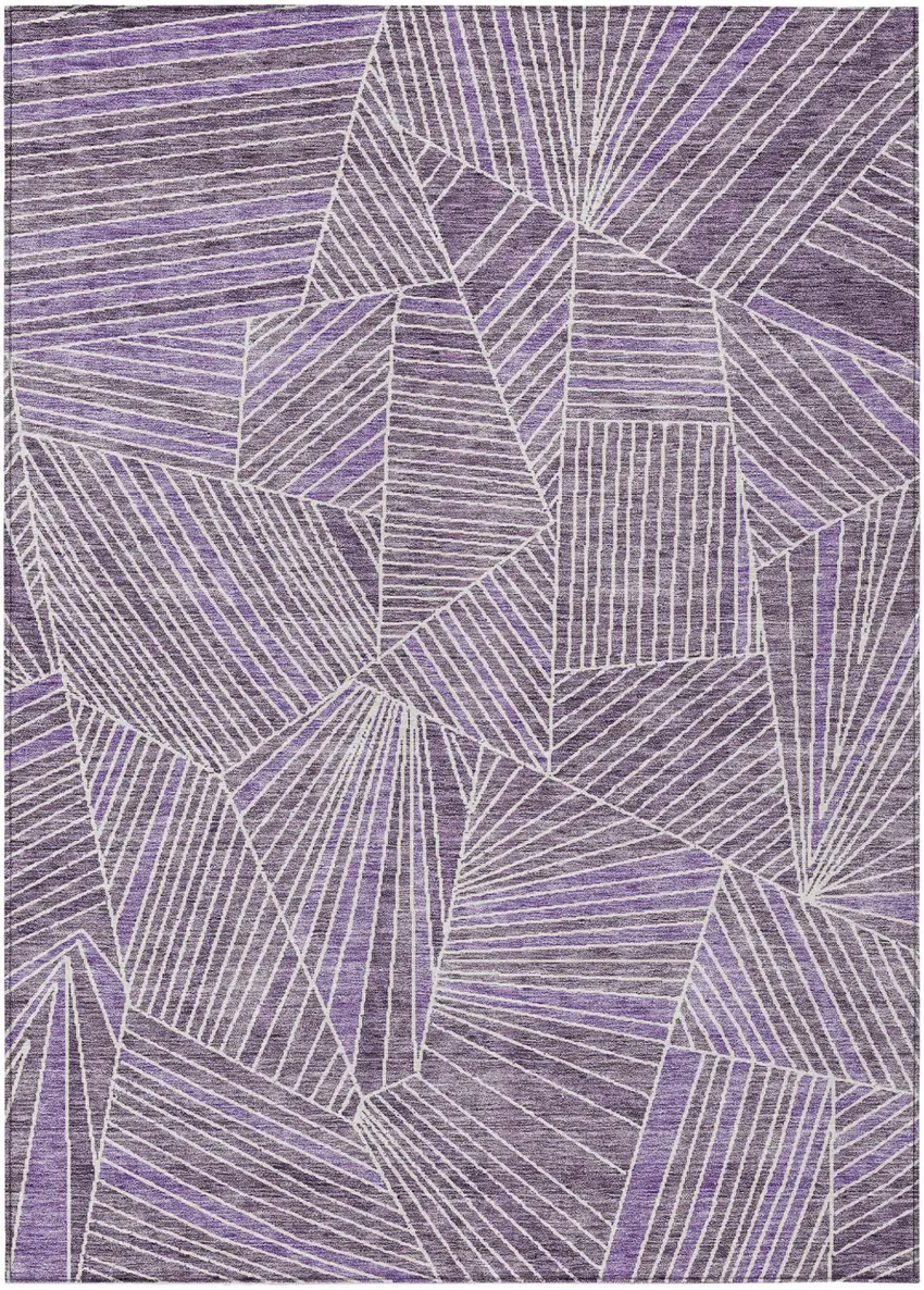 Purple And Ivory Geometric Washable Indoor Outdoor Area Rug Photo 2