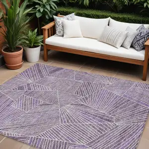 Photo of Purple And Ivory Geometric Washable Indoor Outdoor Area Rug