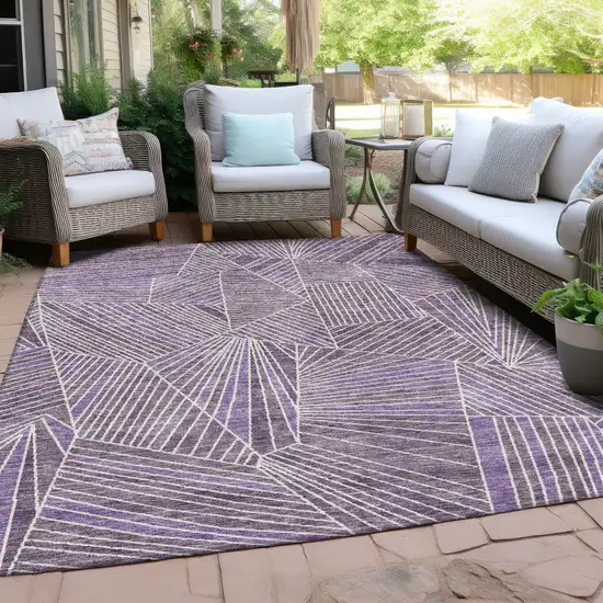 Purple And Ivory Geometric Washable Indoor Outdoor Area Rug Photo 8