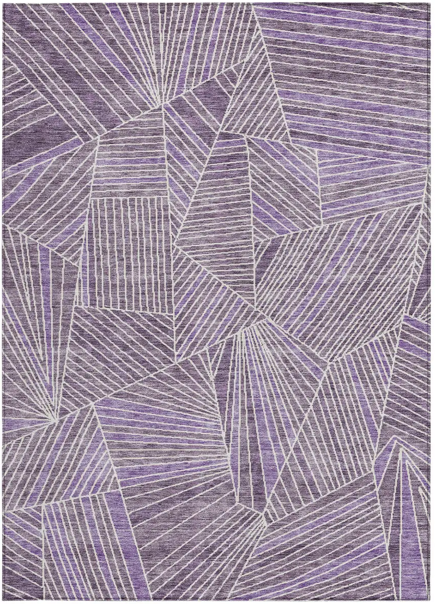 Purple And Ivory Geometric Washable Indoor Outdoor Area Rug Photo 7