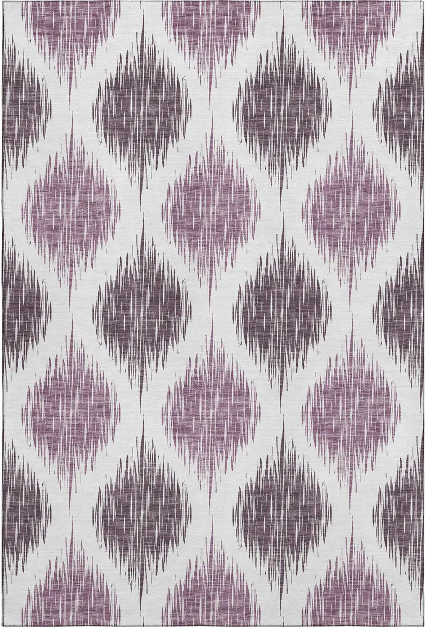 Purple And Ivory Ikat Washable Area Rug With UV Protection Photo 1