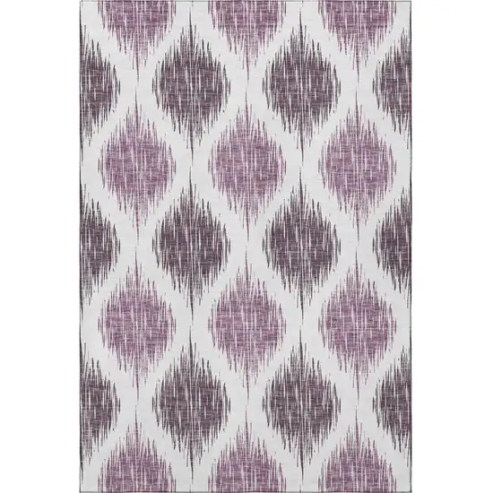 Purple And Ivory Ikat Washable Area Rug With UV Protection Photo 4
