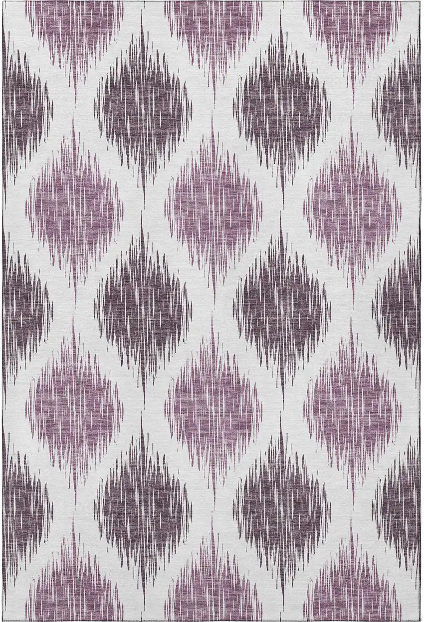 Purple And Ivory Ikat Washable Area Rug With UV Protection Photo 4