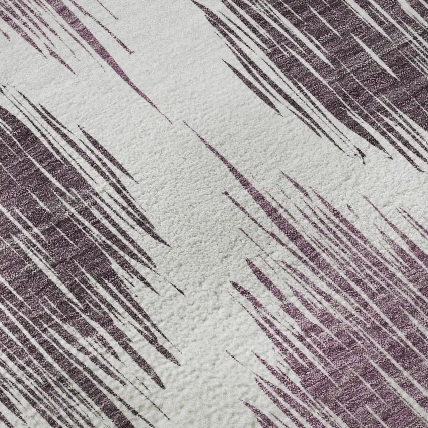 Purple And Ivory Ikat Washable Area Rug With UV Protection Photo 9