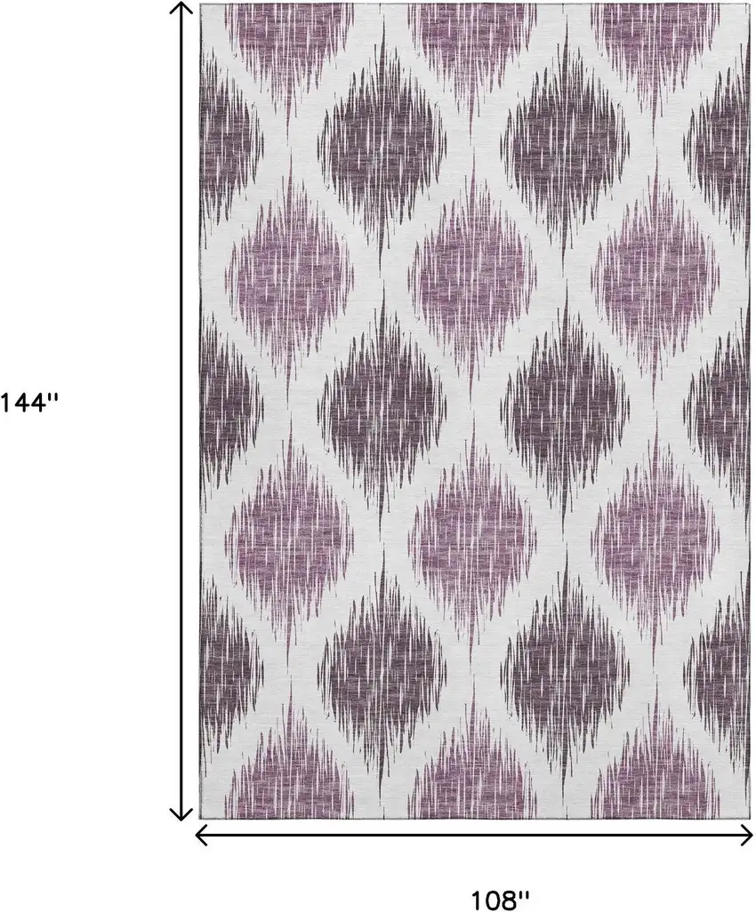 Purple And Ivory Ikat Washable Area Rug With UV Protection Photo 3