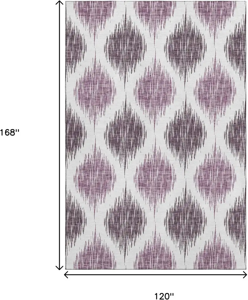 Purple And Ivory Ikat Washable Area Rug With UV Protection Photo 3