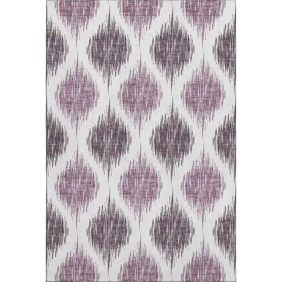 Purple And Ivory Ikat Washable Area Rug With UV Protection Photo 1
