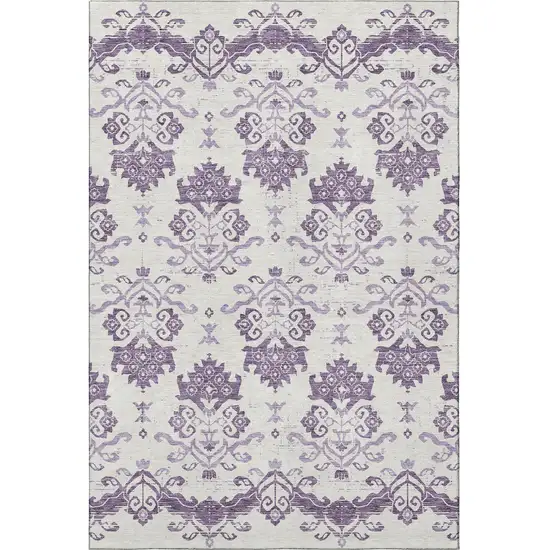 Purple And Ivory Medallion Washable Area Rug With UV Protection Photo 3