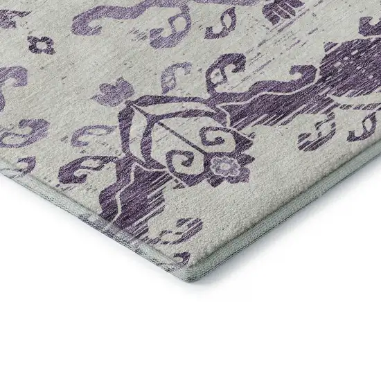 Purple And Ivory Medallion Washable Area Rug With UV Protection Photo 7