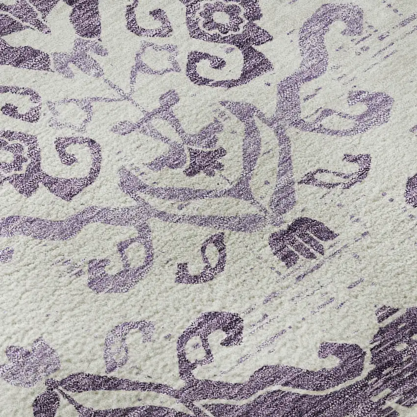 Purple And Ivory Medallion Washable Area Rug With UV Protection Photo 9