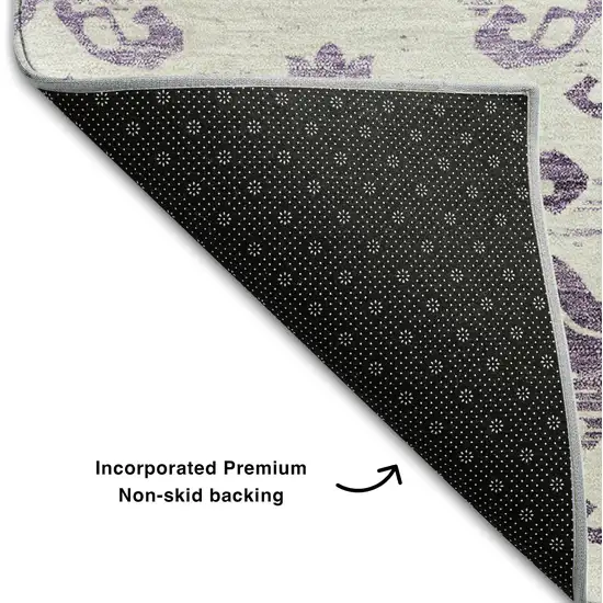 Purple And Ivory Medallion Washable Area Rug With UV Protection Photo 6