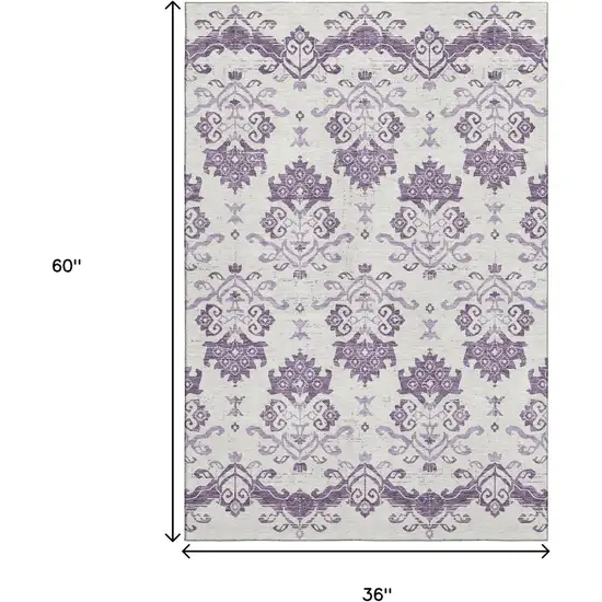 Purple And Ivory Medallion Washable Area Rug With UV Protection Photo 3