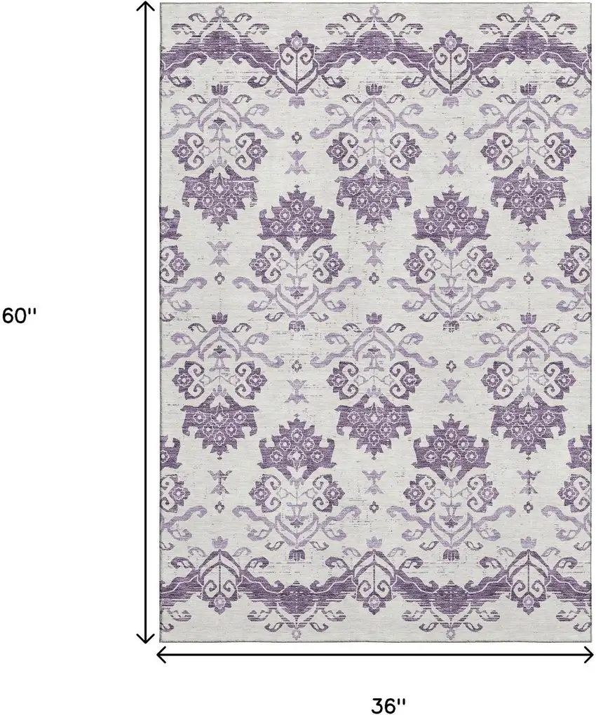 Purple And Ivory Medallion Washable Area Rug With UV Protection Photo 3