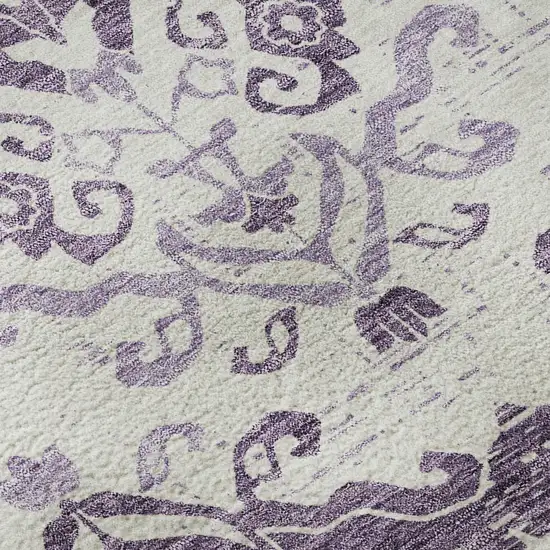 Purple And Ivory Medallion Washable Area Rug With UV Protection Photo 9