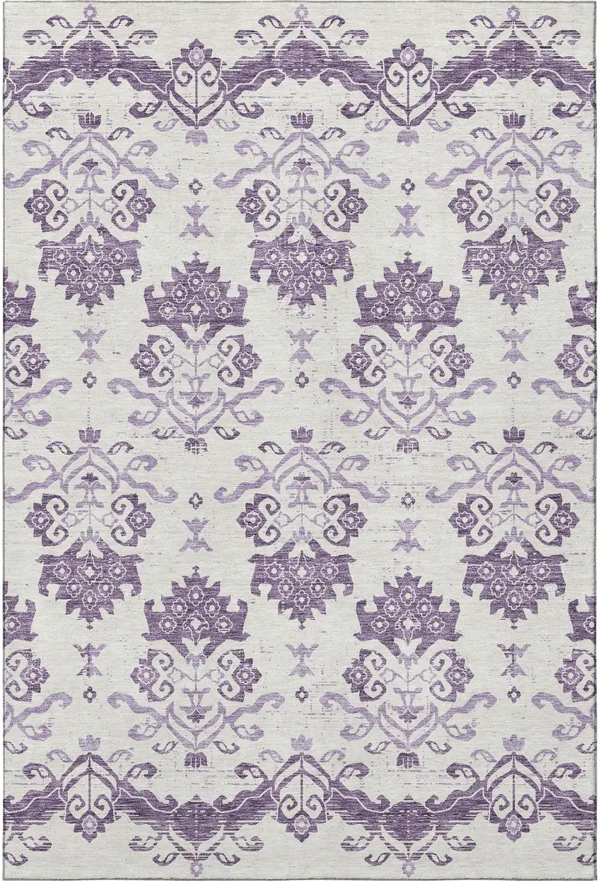 Purple And Ivory Medallion Washable Area Rug With UV Protection Photo 4