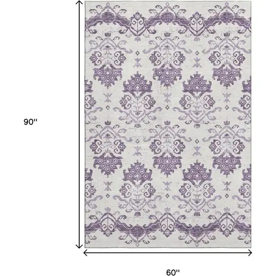 Purple And Ivory Medallion Washable Area Rug With UV Protection Photo 3