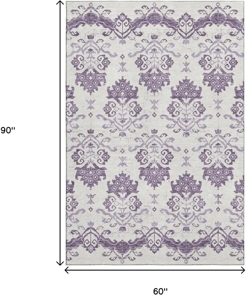Purple And Ivory Medallion Washable Area Rug With UV Protection Photo 3