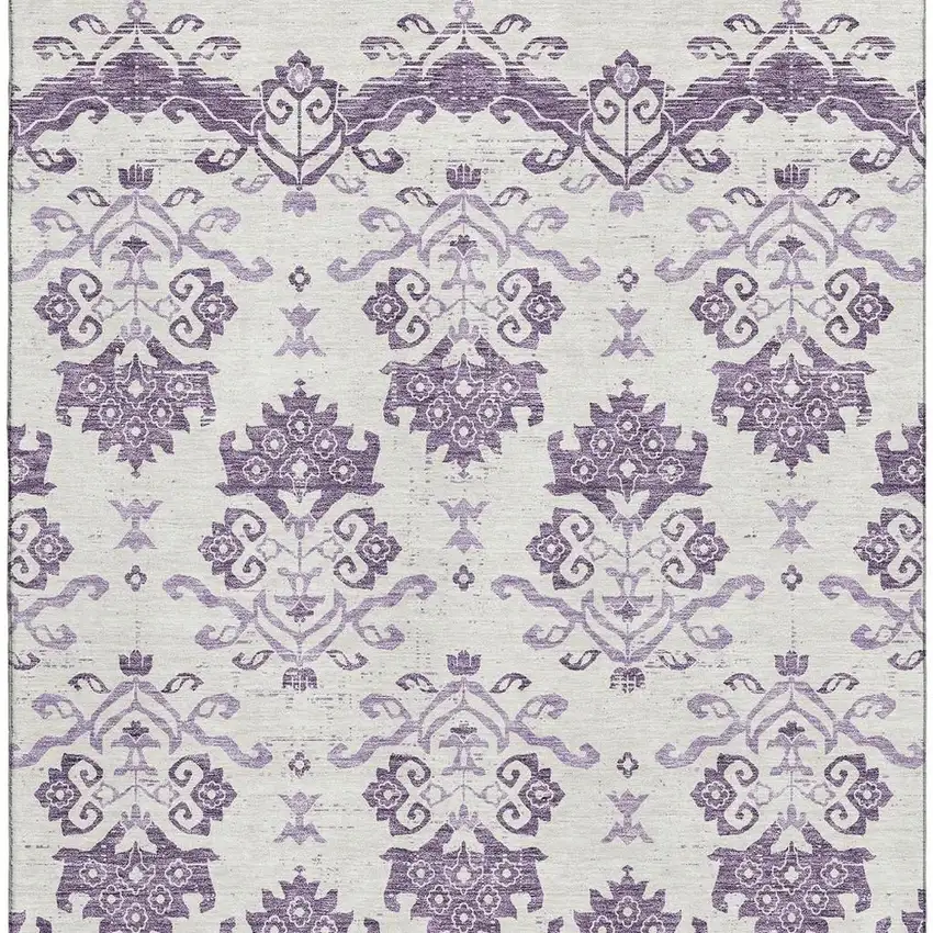 Purple And Ivory Medallion Washable Area Rug With UV Protection Photo 3
