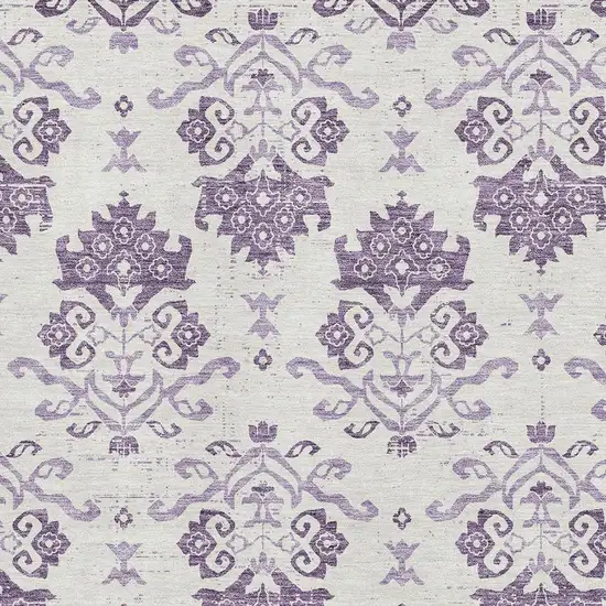 Purple And Ivory Medallion Washable Area Rug With UV Protection Photo 3