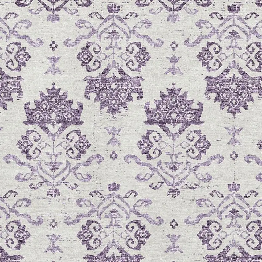 Purple And Ivory Medallion Washable Area Rug With UV Protection Photo 3