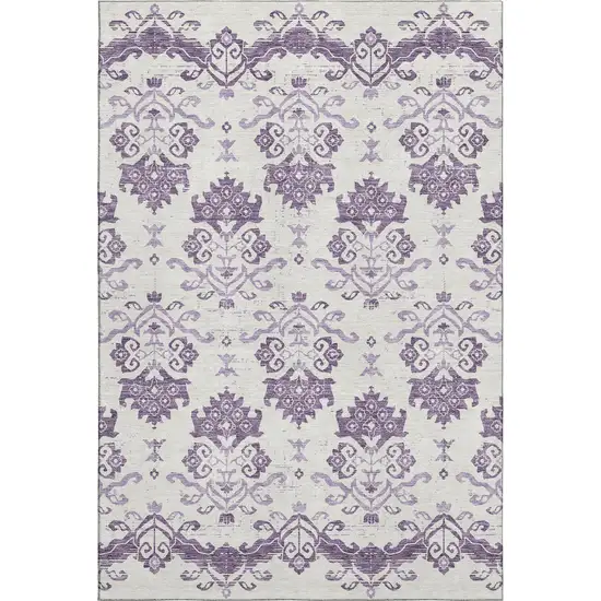 Purple And Ivory Medallion Washable Area Rug With UV Protection Photo 1