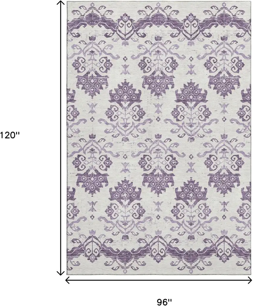 Purple And Ivory Medallion Washable Area Rug With UV Protection Photo 3