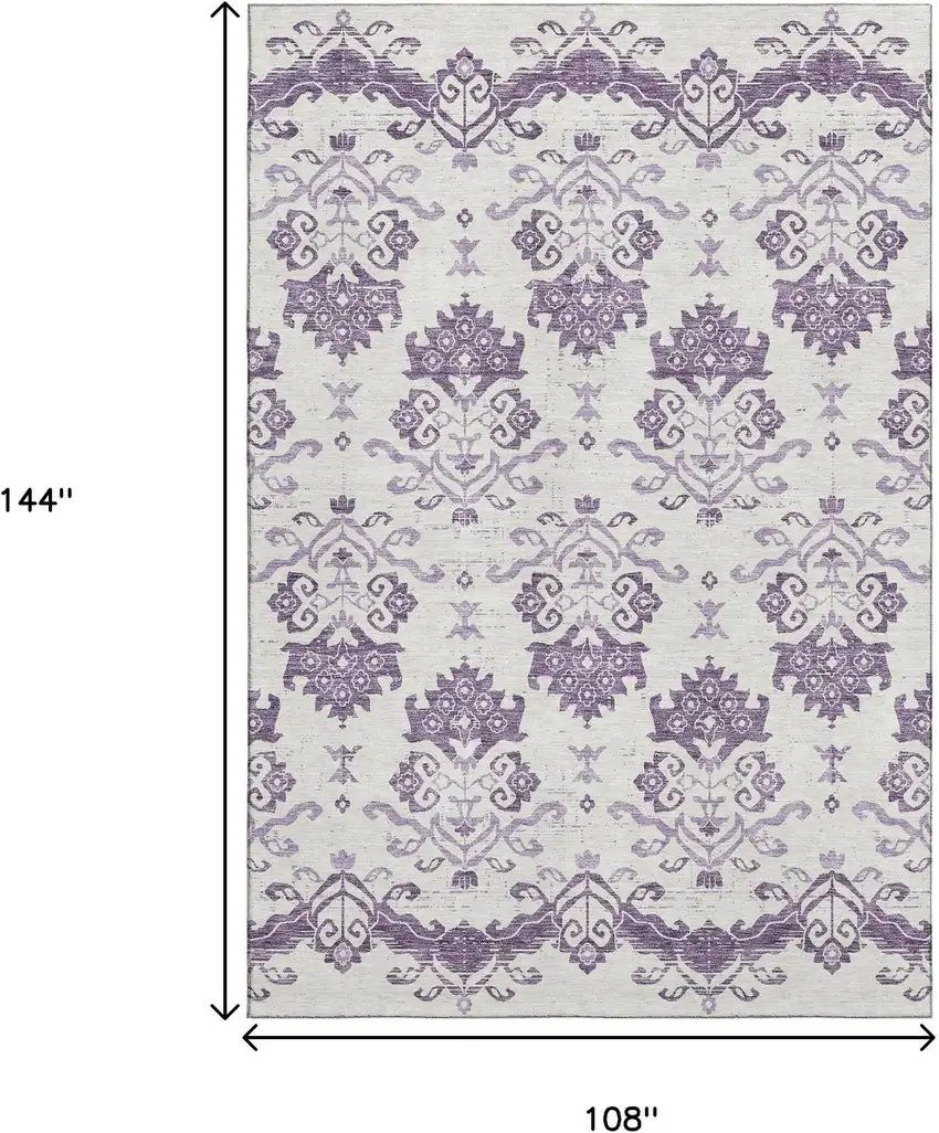 Purple And Ivory Medallion Washable Area Rug With UV Protection Photo 3