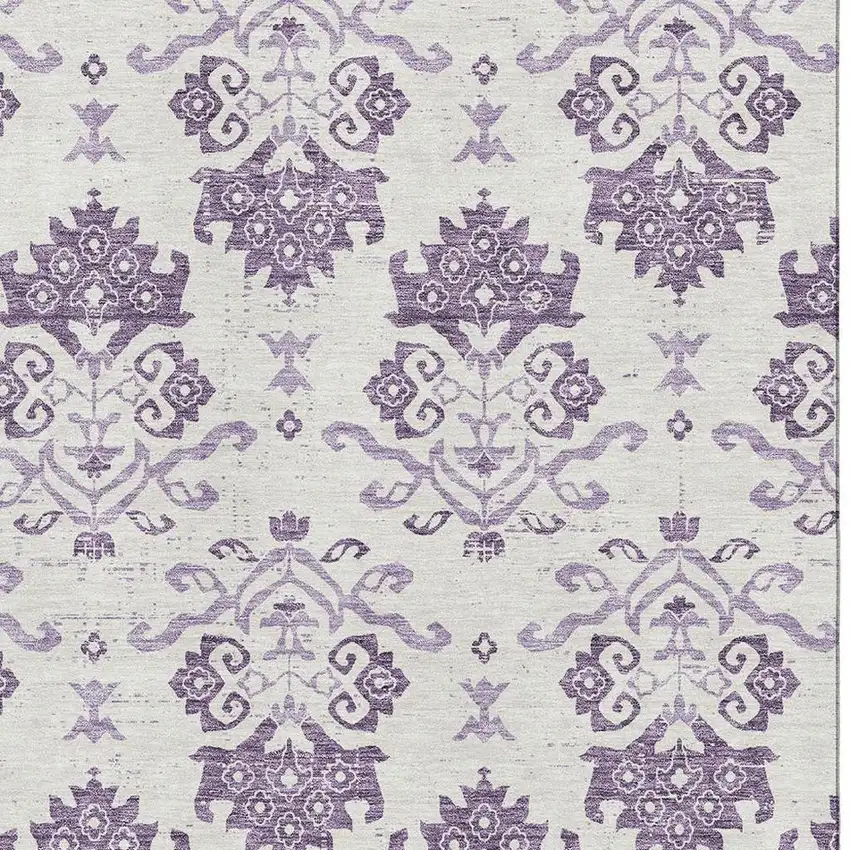 Purple And Ivory Medallion Washable Area Rug With UV Protection Photo 3