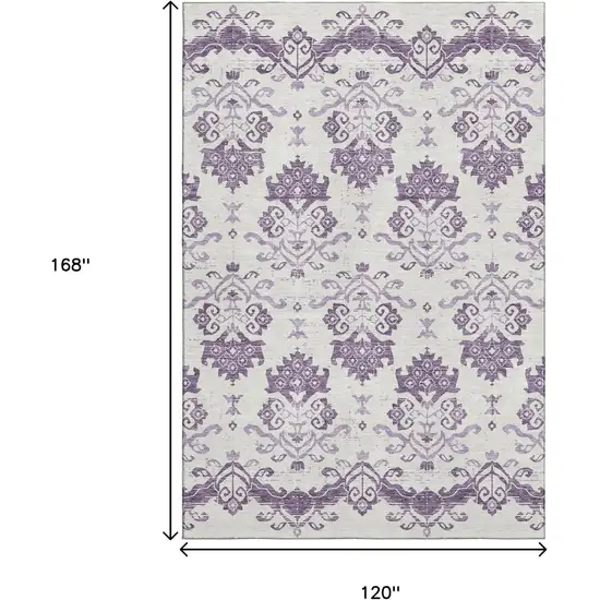 Purple And Ivory Medallion Washable Area Rug With UV Protection Photo 3