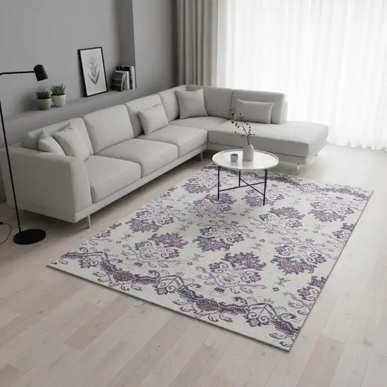 Purple And Ivory Medallion Washable Area Rug With UV Protection Photo 2