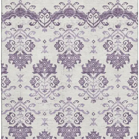 Purple And Ivory Medallion Washable Area Rug With UV Protection Photo 4