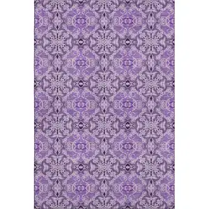 Photo of Purple And Ivory Medallion Washable Area Rug With UV Protection