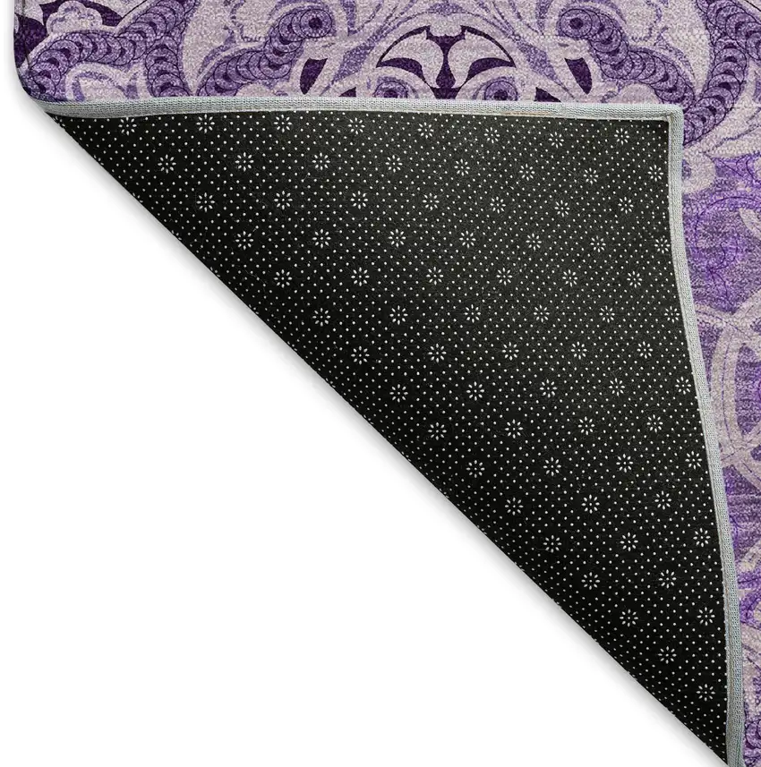 Purple And Ivory Medallion Washable Area Rug With UV Protection Photo 7