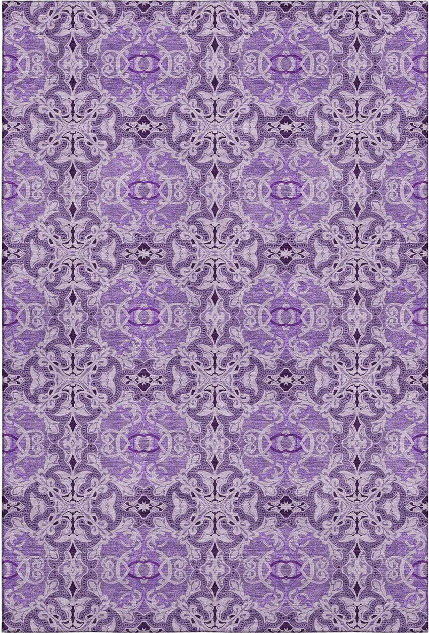 Purple And Ivory Medallion Washable Area Rug With UV Protection Photo 1