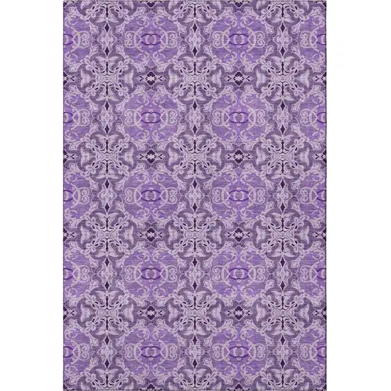 Purple And Ivory Medallion Washable Area Rug With UV Protection Photo 3