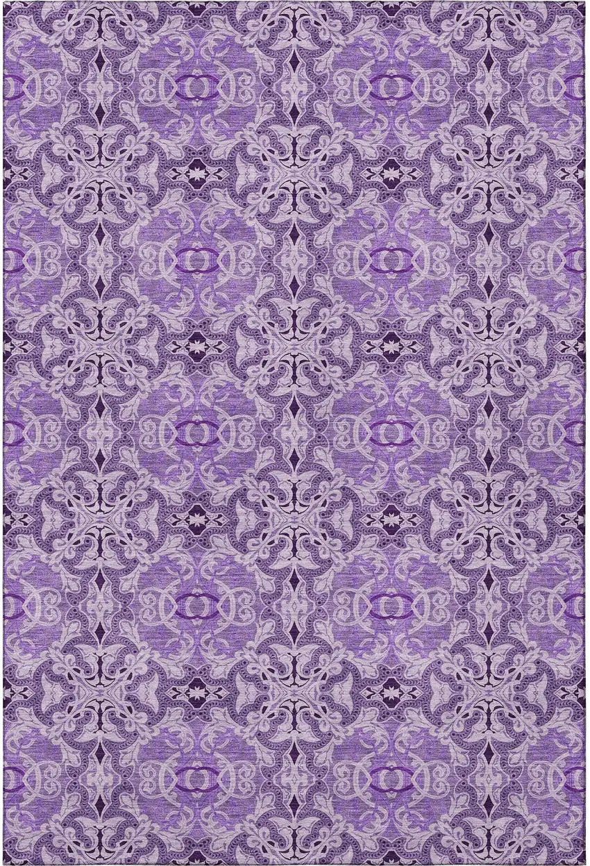 Purple And Ivory Medallion Washable Area Rug With UV Protection Photo 3