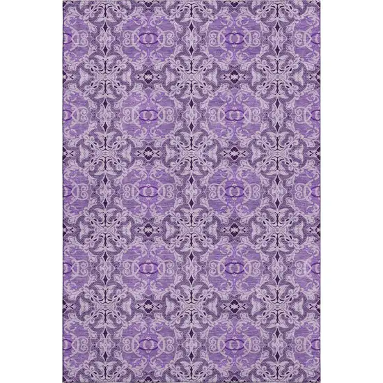 Purple And Ivory Medallion Washable Area Rug With UV Protection Photo 1